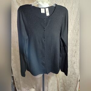 Emma James Rich Black Beaded Button-Up Cardigan And Tank Matched Set